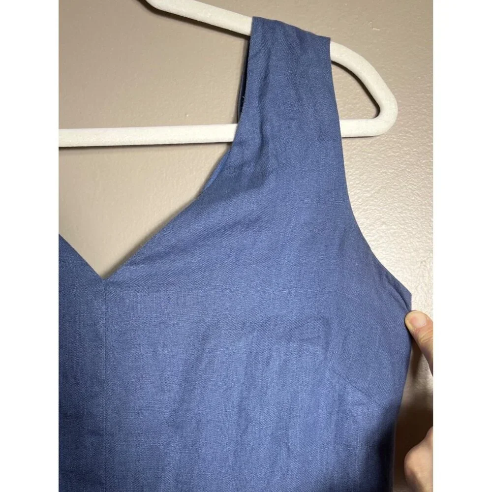 Sundance Linen Dress Blue Fit Flare Maxi Minimalist Luxury Wedding Guest Women 4 - Picture 7 of 13